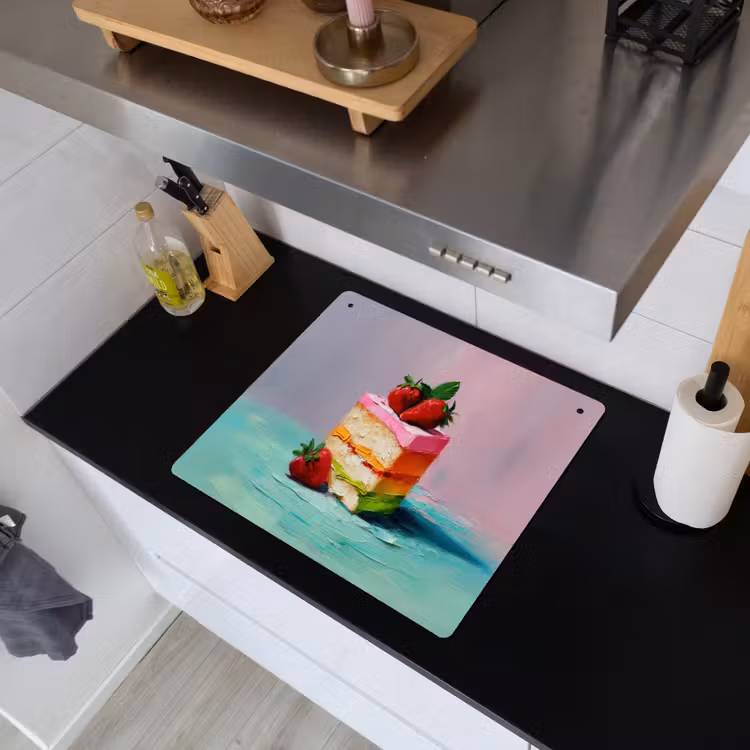 Taartje - Aardbeien - Glazuur - Kleurrijk Inductie beschemer met haakjes middel -sfeer1