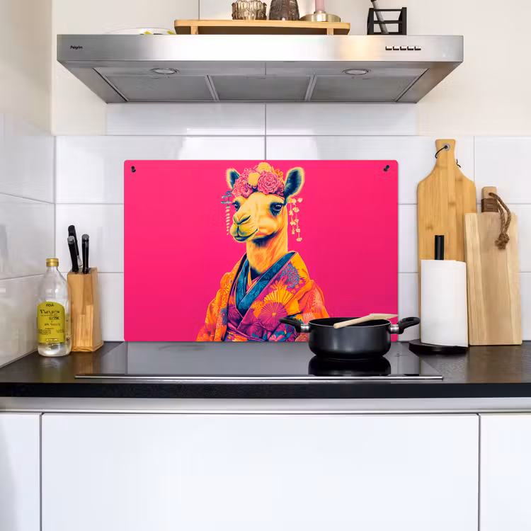 Kameel - Bloemen - Kimono - Waaiers Inductie beschemer met haakjes klein -sfeer2