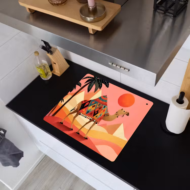 Kameel - Pyramides - Rode zon Inductie beschemer met haakjes middel -sfeer1