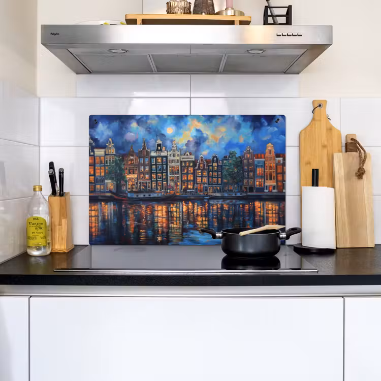 Grachten Amsterdam - Huizen - Stad - Kleurrijk Inductie beschemer met haakjes klein -sfeer2