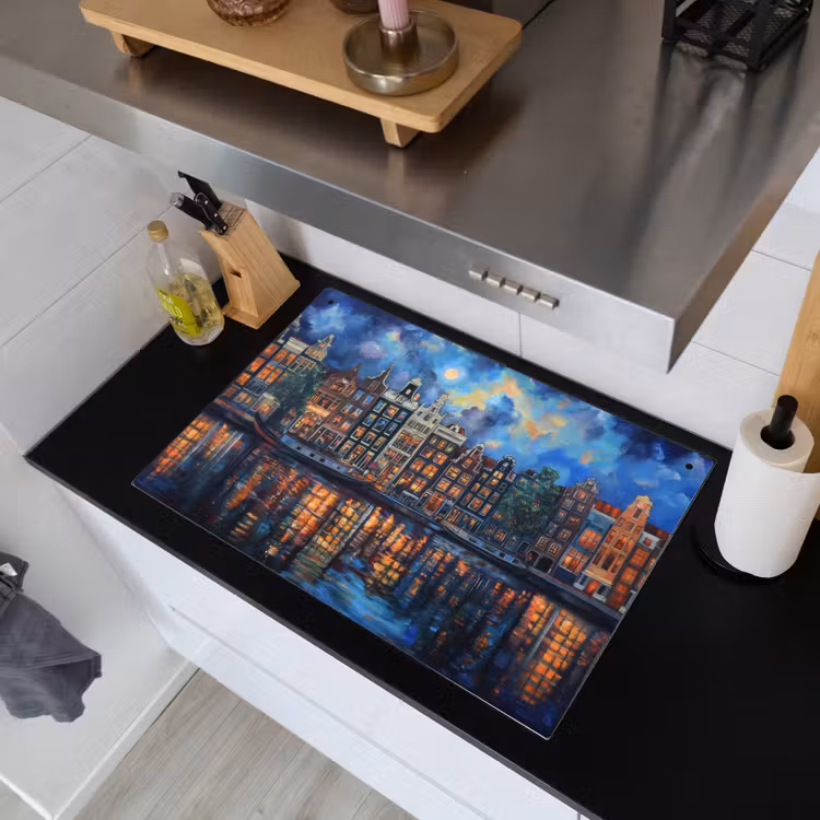 Grachten Amsterdam - Huizen - Stad - Kleurrijk Inductie beschemer met haakjes klein -sfeer1
