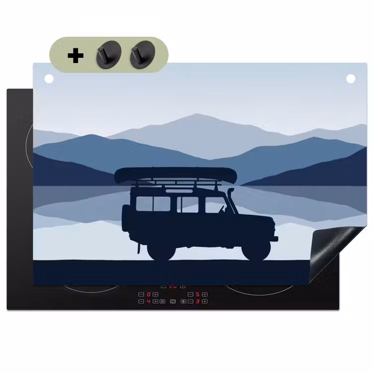 Auto - Meer - Bergen - Blauw Inductie beschemer met haakjes klein -3d