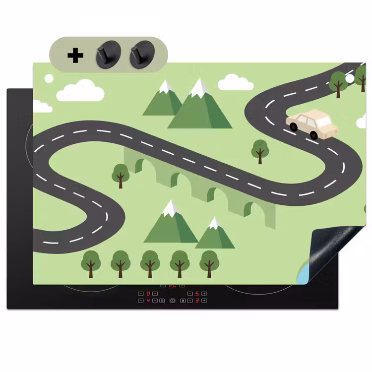 Auto - Bergweg - Natuur - Illustratie Inductie beschemer met haakjes klein -3d