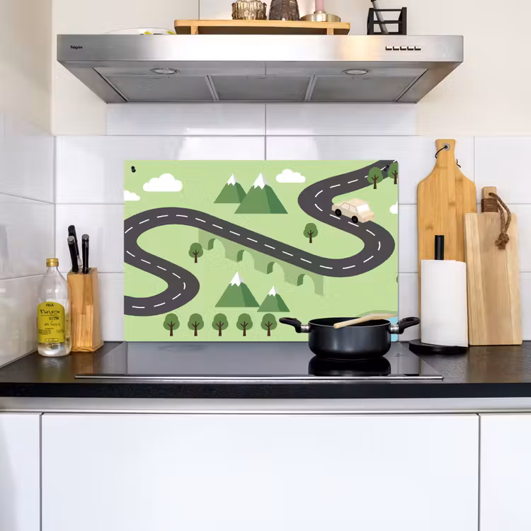 Auto - Bergweg - Natuur - Illustratie Inductie beschemer met haakjes klein -sfeer2