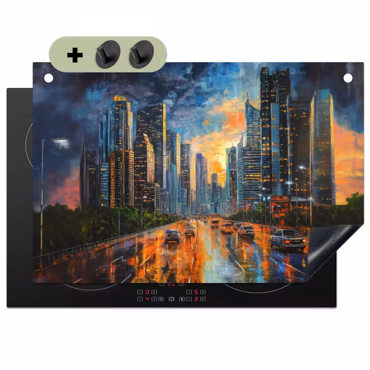 Auto - Skyline - Zon - Blauw Inductie beschemer met haakjes klein -3d