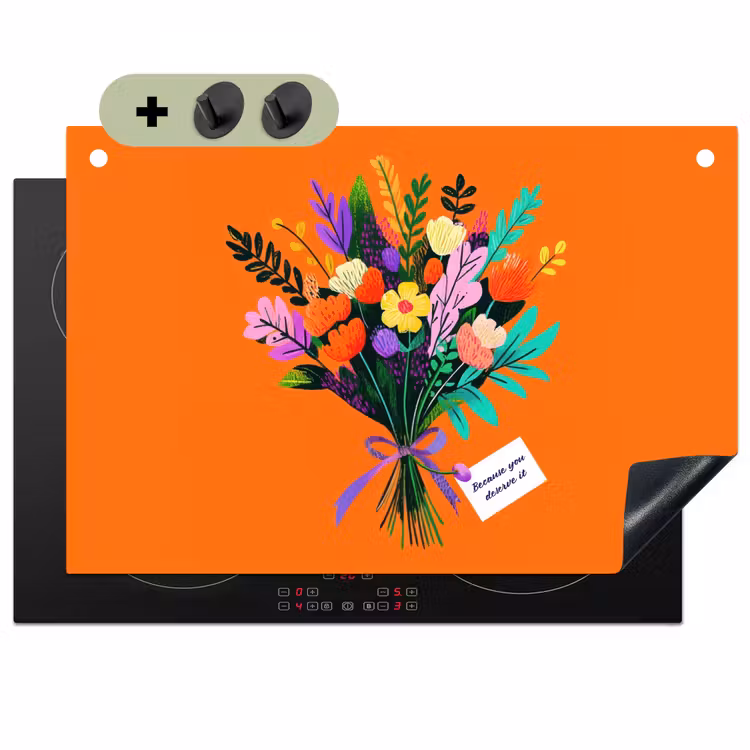 Kaartje - Boeket - Bloemen Inductie beschemer met haakjes klein -3d