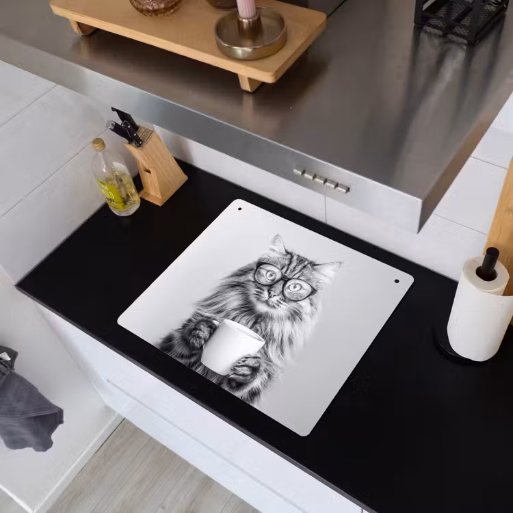 Kat - Bril - Mok - Pluizig Inductie beschemer met haakjes middel -sfeer1