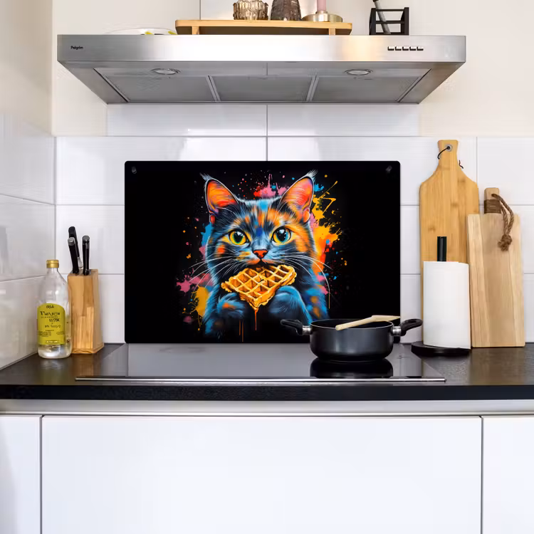 Kat - Graffiti - Kleurrijk - Wafel - Eten Inductie beschemer met haakjes klein -sfeer2