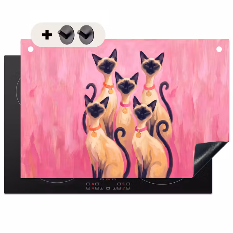 Kat - Groep - Dieren - Modern - Roze Inductie beschemer met haakjes klein -3d