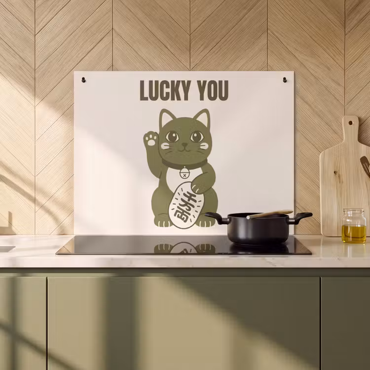 Kat - Geluk - Dieren - Modern - Groen Inductie beschemer met haakjes klein -sfeer2