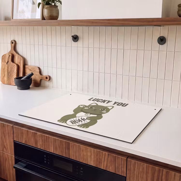 Kat - Geluk - Dieren - Modern - Groen Inductie beschemer met haakjes klein -sfeer1