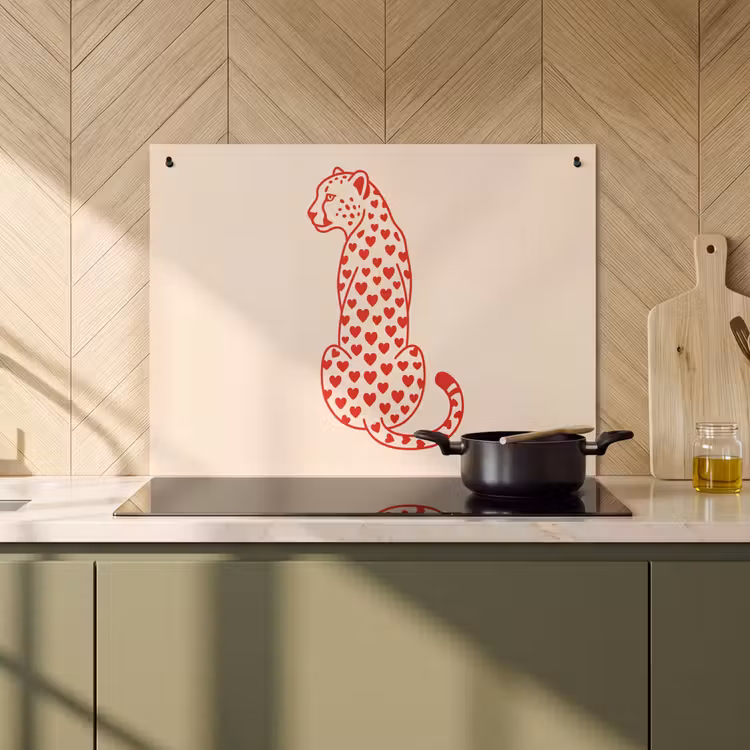 Kat - Harten - Dieren - Modern - Rood Inductie beschemer met haakjes klein -sfeer2