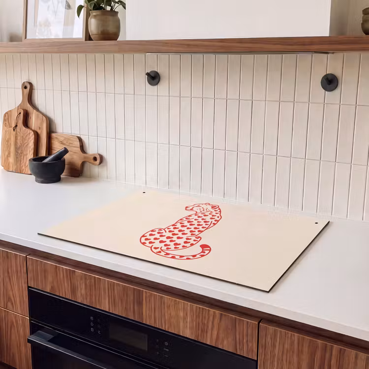 Kat - Harten - Dieren - Modern - Rood Inductie beschemer met haakjes klein -sfeer1