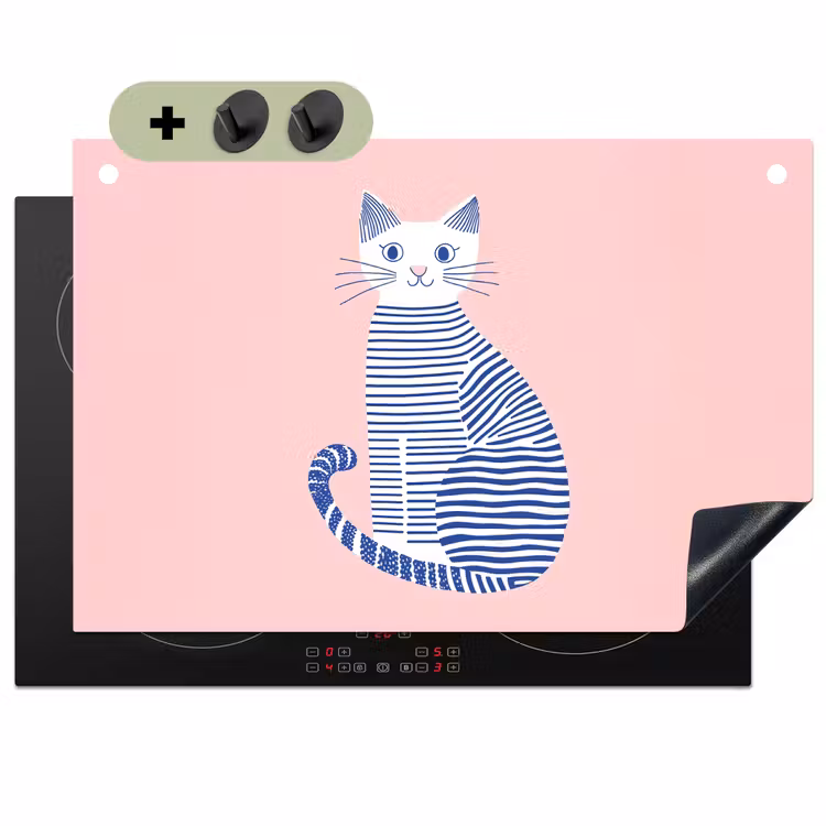 Kat - Illustratie - Minimalistisch - Roze Inductie beschemer met haakjes klein -3d