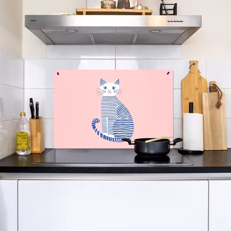 Kat - Illustratie - Minimalistisch - Roze Inductie beschemer met haakjes klein -sfeer2