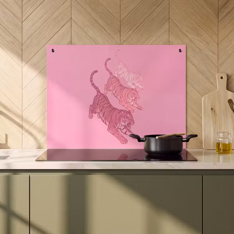 Kat - Springend - Dieren - Roze - Modern Inductie beschemer met haakjes klein -sfeer2