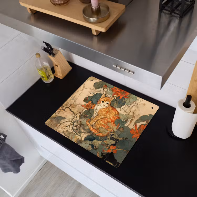 Kat - Sierlijk - Bloemen Inductie beschemer met haakjes middel -sfeer1