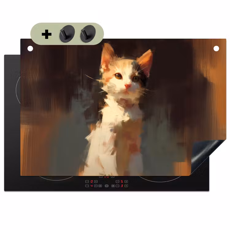 Kat - Geschilderd - Artistiek - Wit Inductie beschemer met haakjes klein -3d