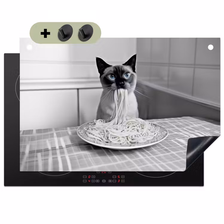 Kat - Siamees - Zwart Wit - Schattig - Dieren Inductie beschemer met haakjes klein -3d