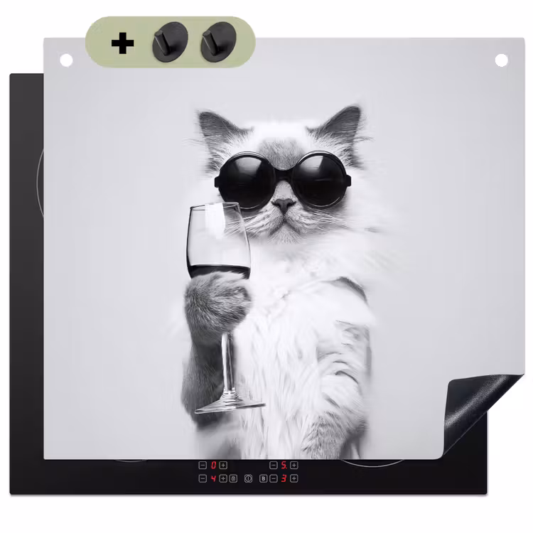 Kat - Zonnebril - Wijnglas - Langharig Inductie beschemer met haakjes middel -3d