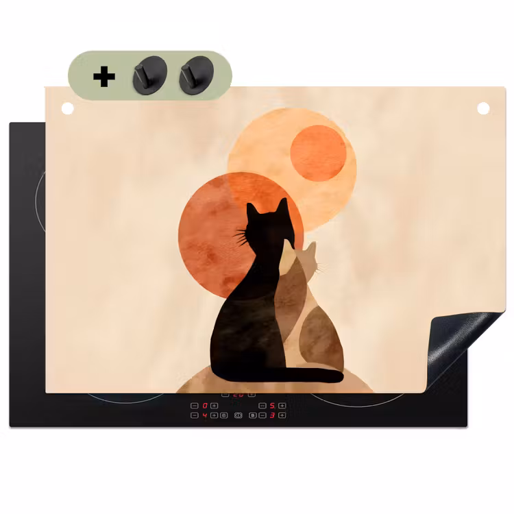 Katten - Zwart - Abstract - Cirkels Inductie beschemer met haakjes klein -3d