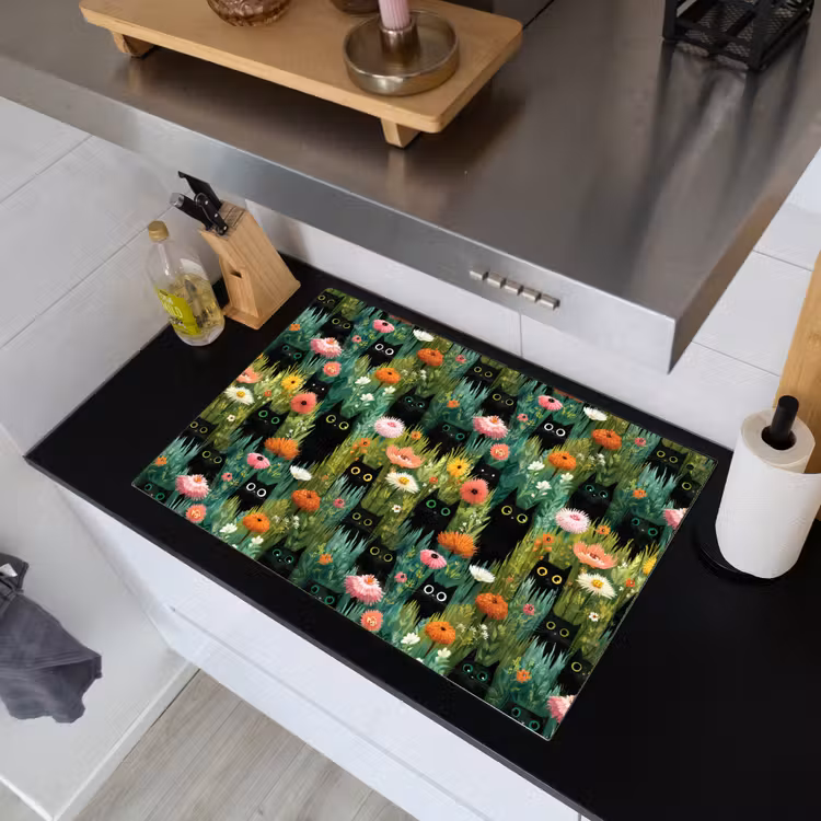 Katten - Bloemen - Kleurrijk Inductie beschemer met haakjes klein 777 -sfeer1