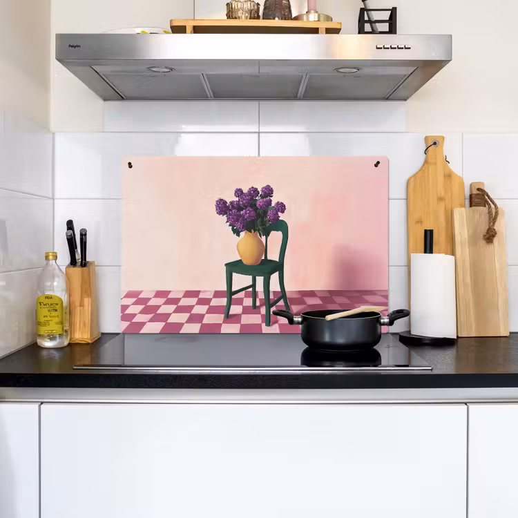 Stoel - Vaas - Bloemen - Geblokt Inductie beschemer met haakjes klein -sfeer2