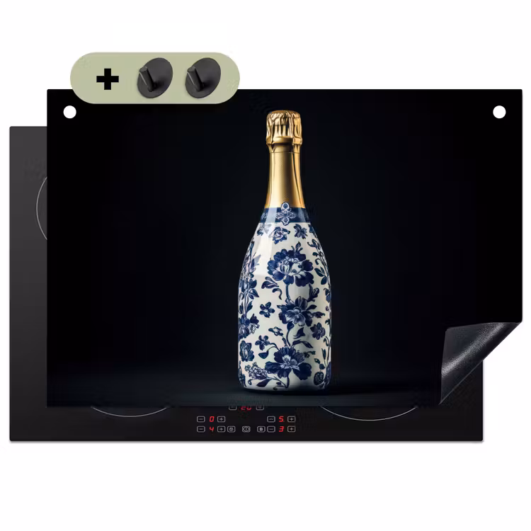 Champagne - Bloemen - Goud - Chique Inductie beschemer met haakjes klein -3d
