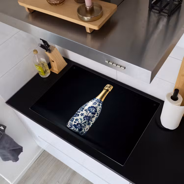 Champagne - Bloemen - Goud - Chique Inductie beschemer met haakjes klein -sfeer1