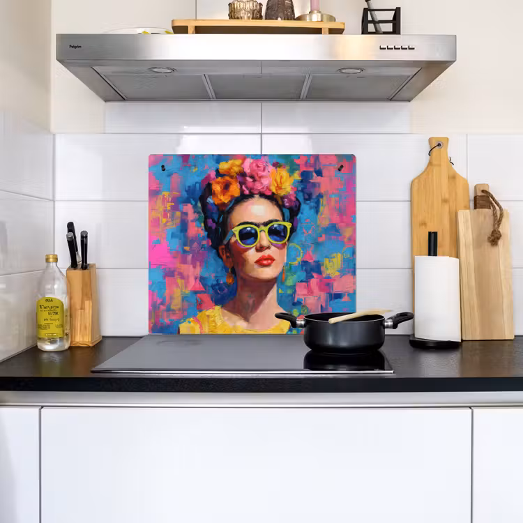 Vrolijk portret - Vrouw - Bloemenkroon Inductie beschemer met haakjes middel -sfeer2