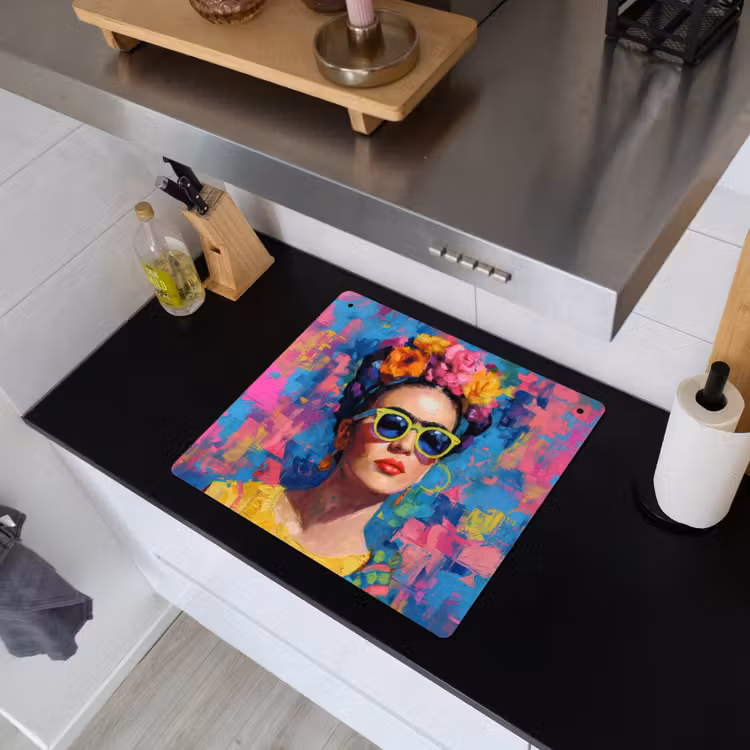 Vrolijk portret - Vrouw - Bloemenkroon Inductie beschemer met haakjes middel -sfeer1