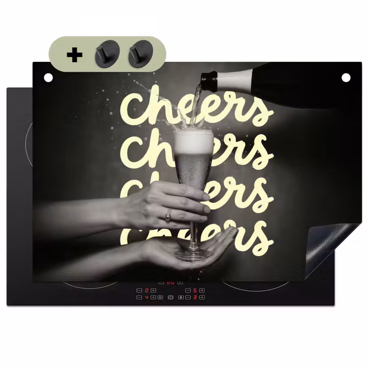 Cheers - Wijn - Zwart - Wit Inductie beschemer met haakjes klein -3d
