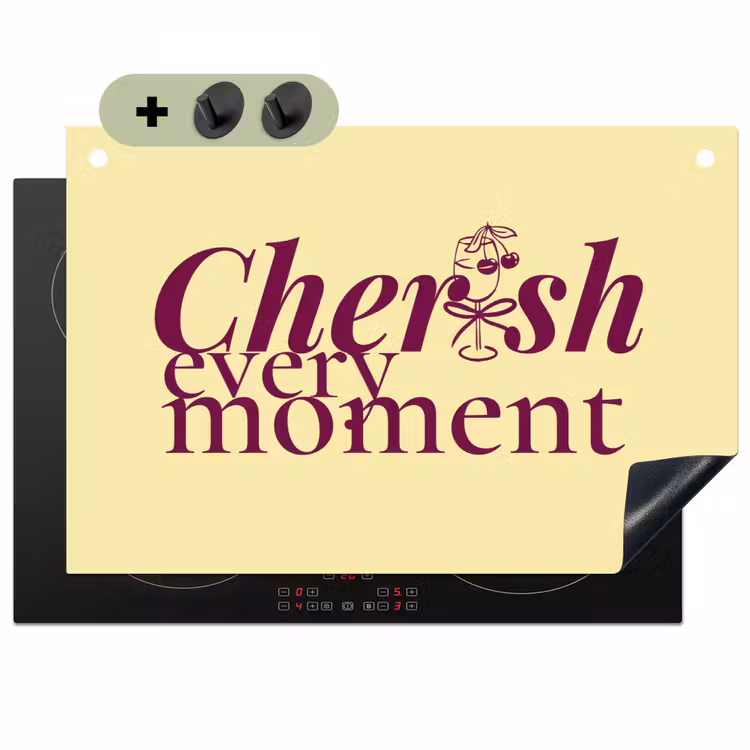 Cherish every moment - Cocktailglas - Geel Inductie beschemer met haakjes klein -3d