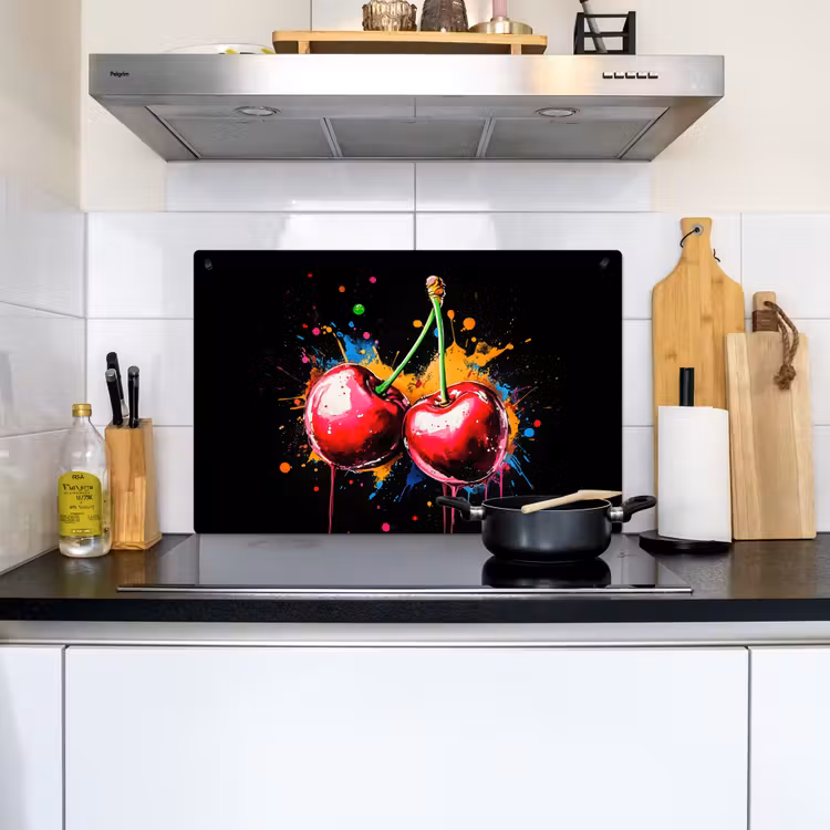 Kersen - Fruit - Graffiti - Verf - Abstract - Modern - Kleurrijk Inductie beschemer met haakjes klein -sfeer2