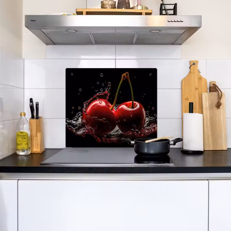 Kersen - Rood - Fruit - Water - Zwart Inductie beschemer met haakjes middel -sfeer2
