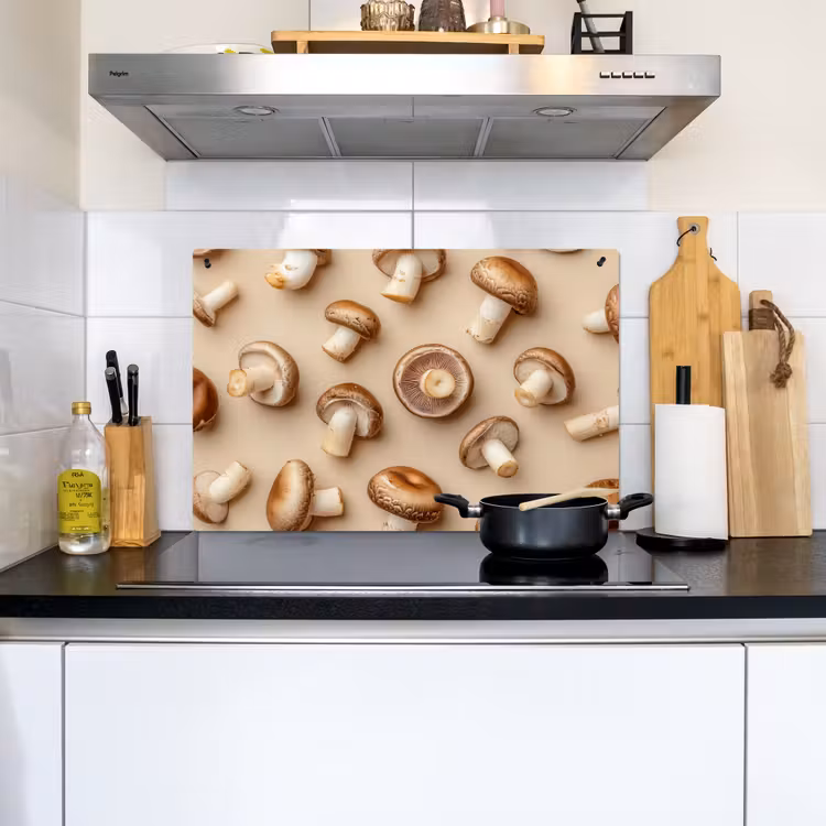 Kastanje Champignons - Beige Inductie beschemer met haakjes klein -sfeer2
