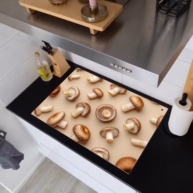 Kastanje Champignons - Beige Inductie beschemer met haakjes klein -sfeer1