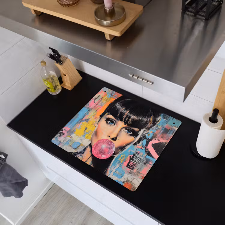 Kauwgom - Vrouw - Penseelstreken - Modern Inductie beschemer met haakjes middel -sfeer1