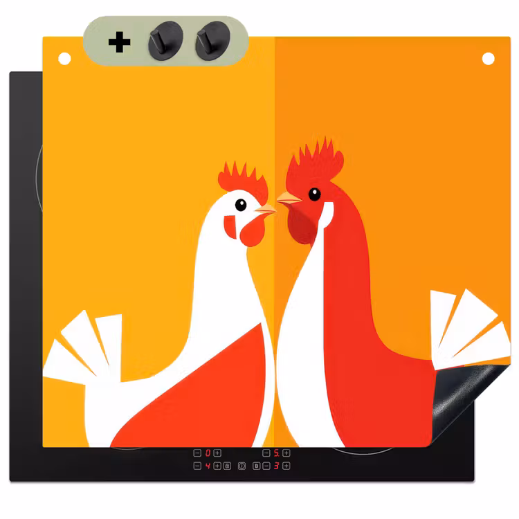 Kippen - Oranje - Vlakken Inductie beschemer met haakjes middel -3d