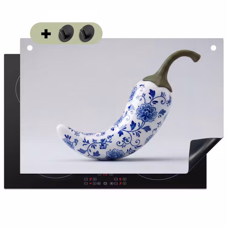 Chilipeper - Keramiek - Blauw Inductie beschemer met haakjes klein -3d