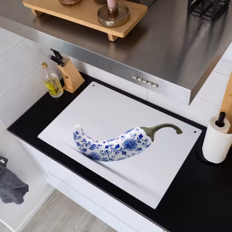 Chilipeper - Keramiek - Blauw Inductie beschemer met haakjes klein -sfeer1