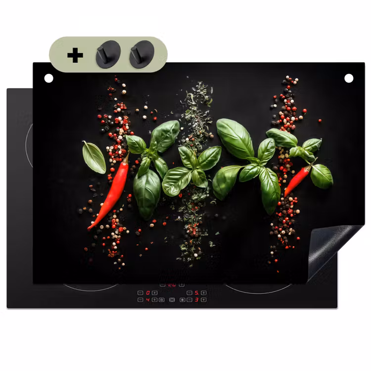 Chilipepers - Basilicum - Blaadjes - Rood Inductie beschemer met haakjes klein -3d