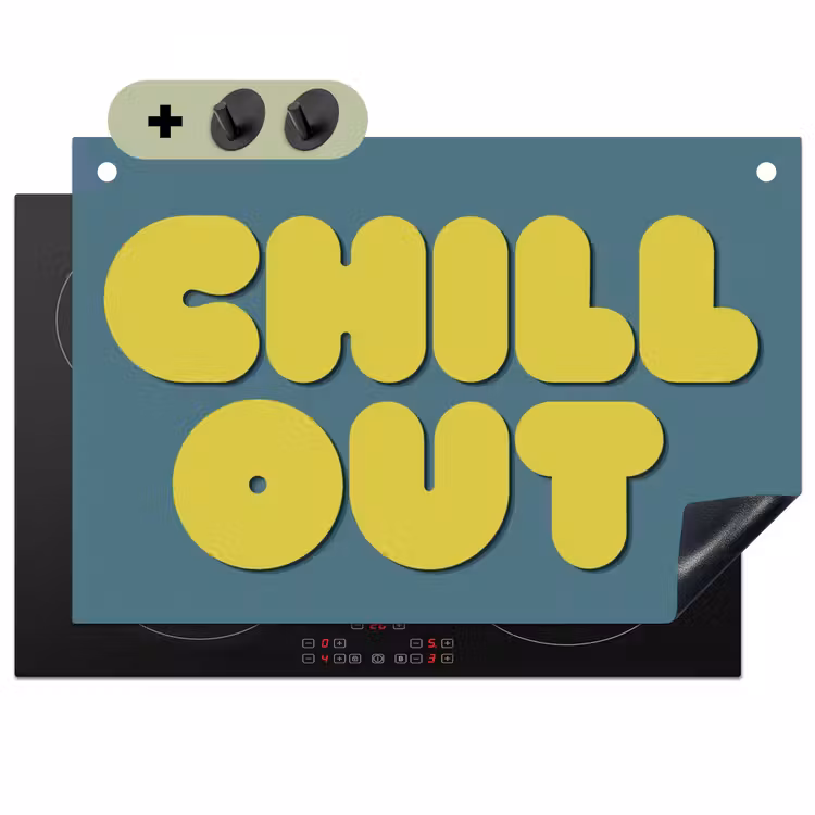 Chill out - Geel - Blauw Inductie beschemer met haakjes klein -3d