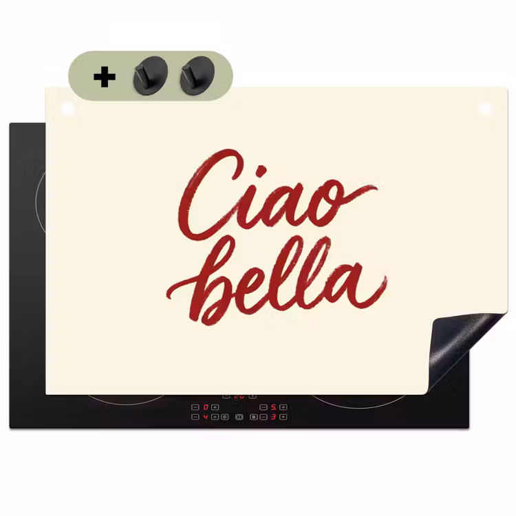 Ciao bella - Rood - Wit - Minimalistisch Inductie beschemer met haakjes klein -3d