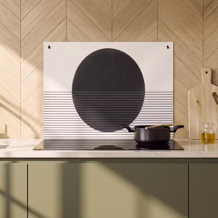 Induction Hob Cover & Splashback (2-in-1) - Circle - Lines - Abstract - Cirkel - Lijnen - Abstract Inductie beschemer met haakjes klein