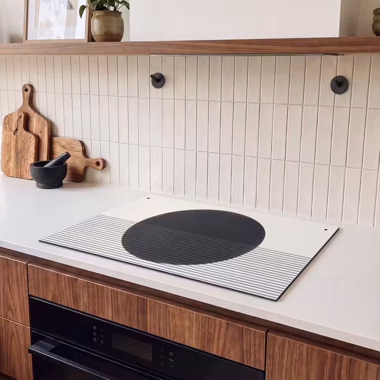 Induction Hob Cover & Splashback (2-in-1) - Circle - Lines - Abstract - Cirkel - Lijnen - Abstract Inductie beschemer met haakjes klein