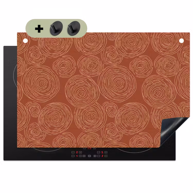 Cirkels - Abstract - Artistiek - Terracotta Inductie beschemer met haakjes klein 777 -3d