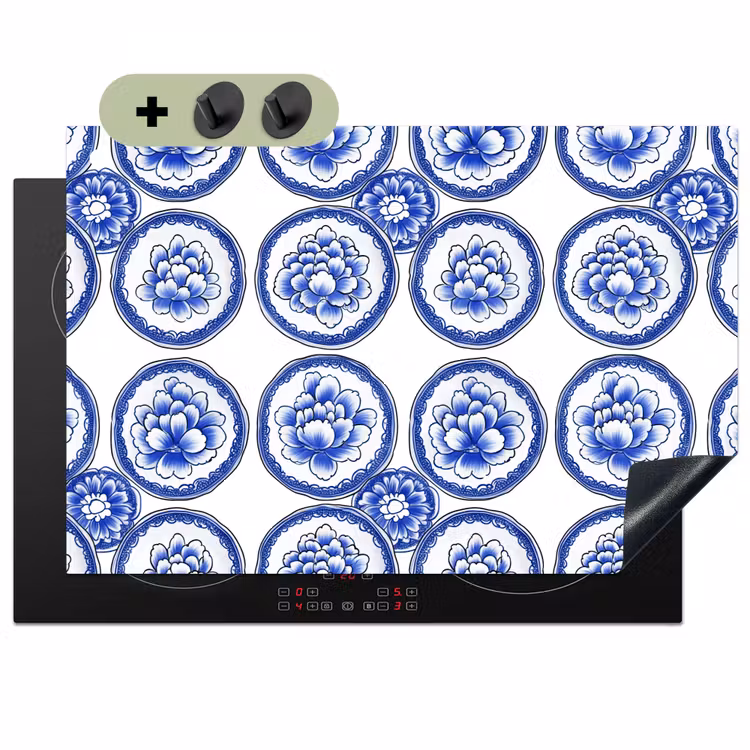Cirkels - Bloemen - Blauw Inductie beschemer met haakjes klein 777 -3d