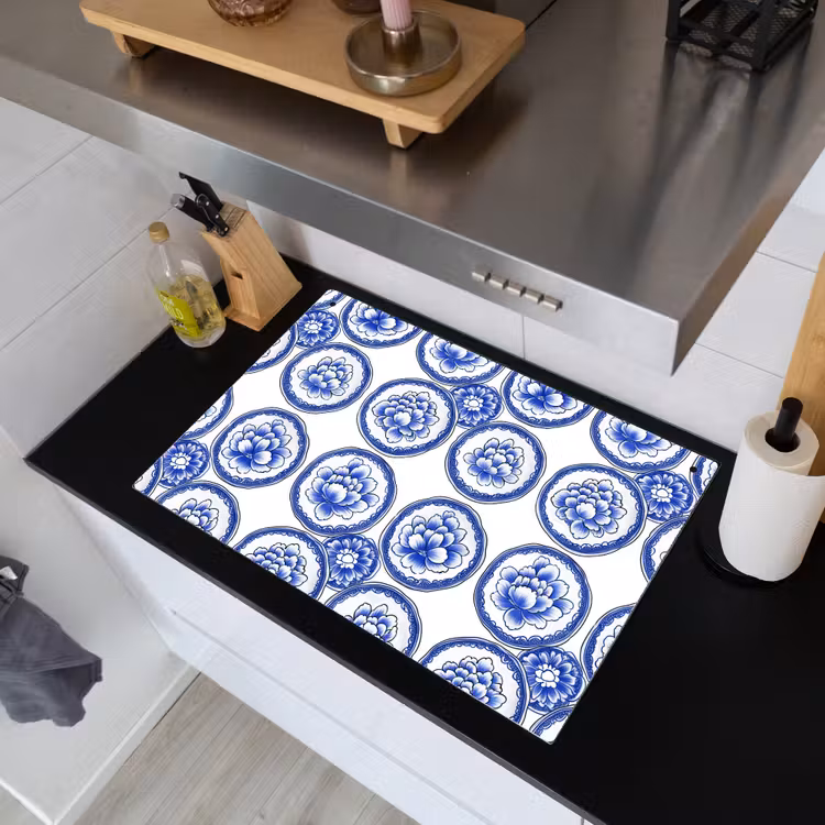 Cirkels - Bloemen - Blauw Inductie beschemer met haakjes klein 777 -sfeer1
