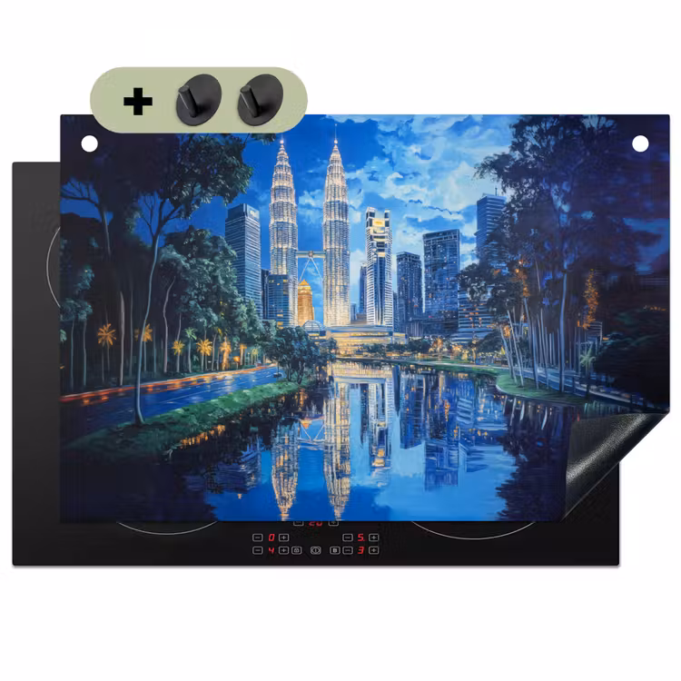 Stad Kuala Lumpur - Skyline - Wolkenkrabbers - Water Inductie beschemer met haakjes klein -3d